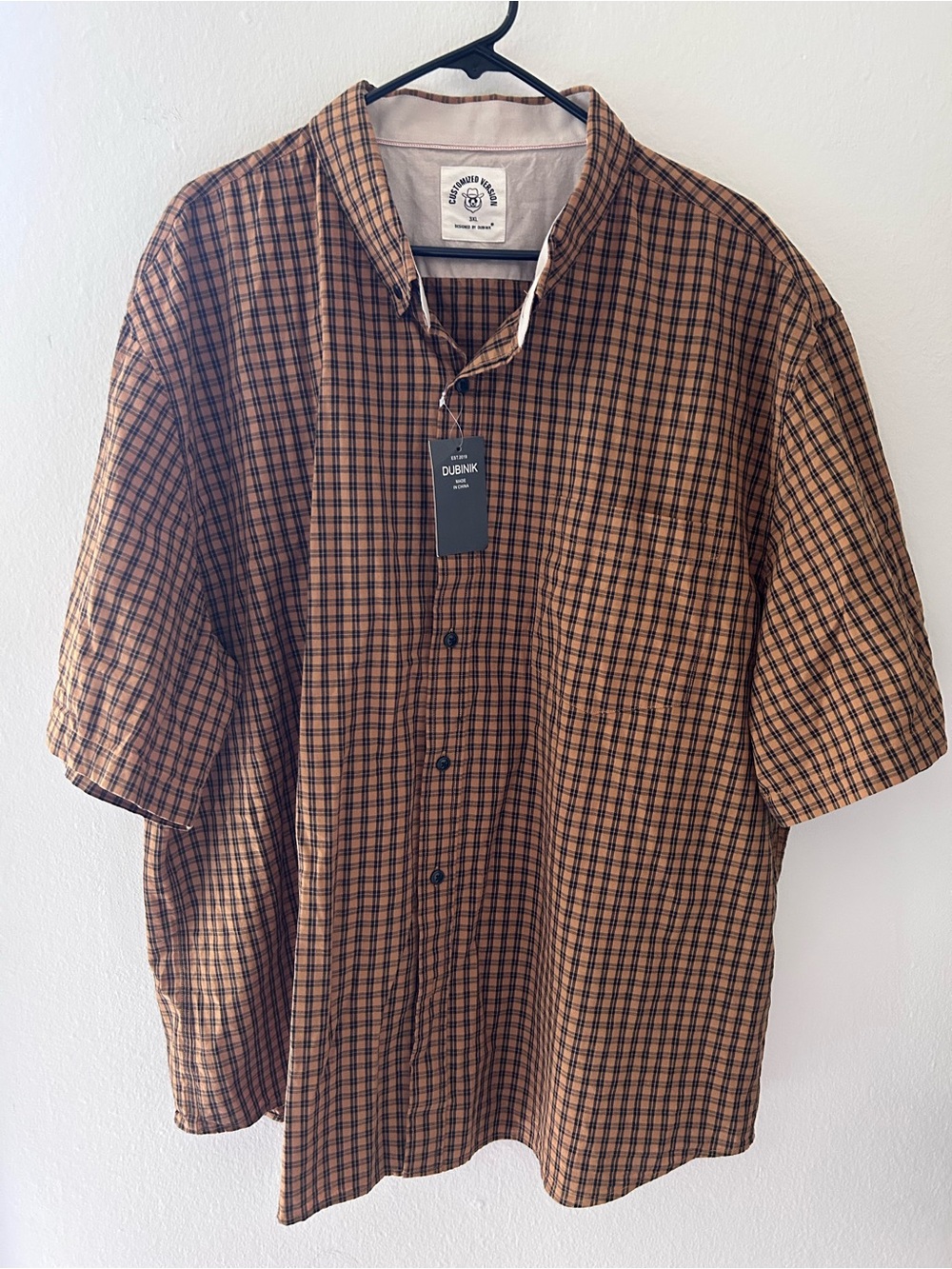 Dubink Men's Short-Sleeve Brown Plaid Button-Down Shirt 3X Lumberjack Cowboy